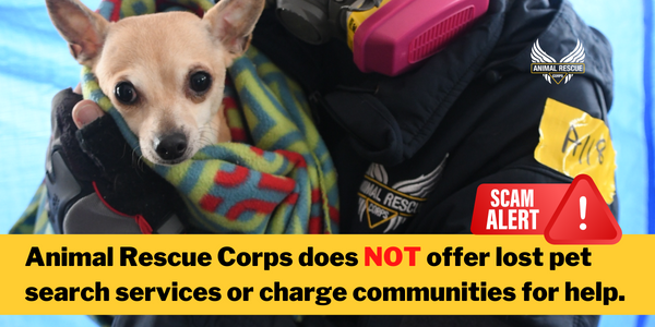 Animal Rescue Corps does not offer lost pet searches or charge communities for help.